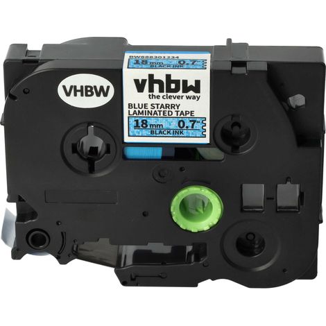 vhbw Label Tape compatible with Brother PT 7500 VP, 7600 VP, 9200 DX Label Printer 8m x 18 mm, Black on Blue (Glitter), Laminated (1/4)