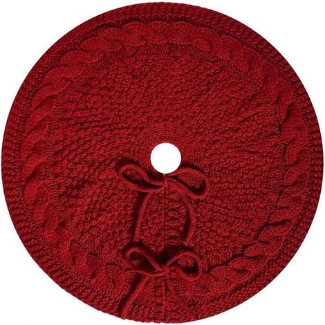 Tapis de sapin de Noël tricoté - 46 cm - Rouge (1/5)