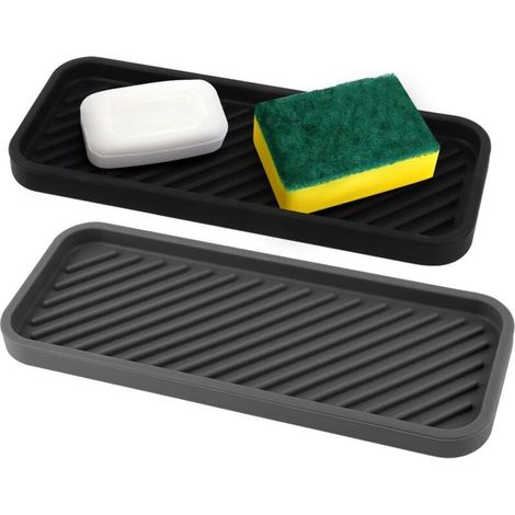 Silicone Sink Organizer - 2-Pack 9" x 3.5" Draining Mats - Kitchen Holder for Storing Sponges, Dish Soap, Soap (1/5)