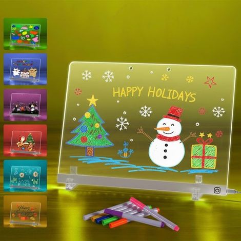 Tableau de Messages LED Acrylique - 30x40cm - 7 Couleurs Fixes + 4 Tableaux Blancs RGB Dynamiques - Néons 7 Couleurs, avec Support, Veilleuse, Adapté (1/5)