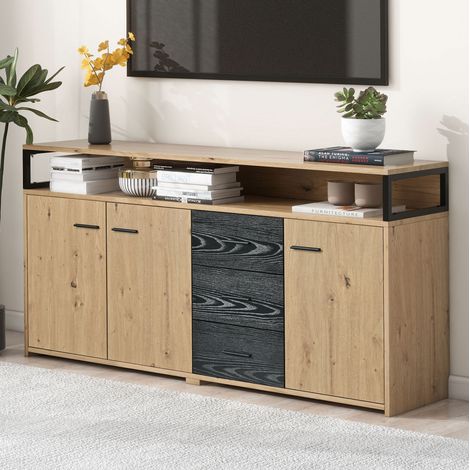 Buffet enfilade 150 cm 3 portes 3 tiroirs noir brun OKMYHOME (1/5)
