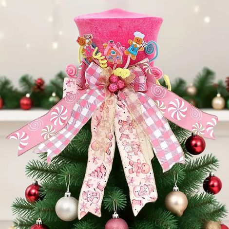 Couronne de Cime de Sapin Noël en Rose avec Ruban  Topper Chapeau & Sucre d’Orge  Décoration Maison Festive 2025 (1/5)