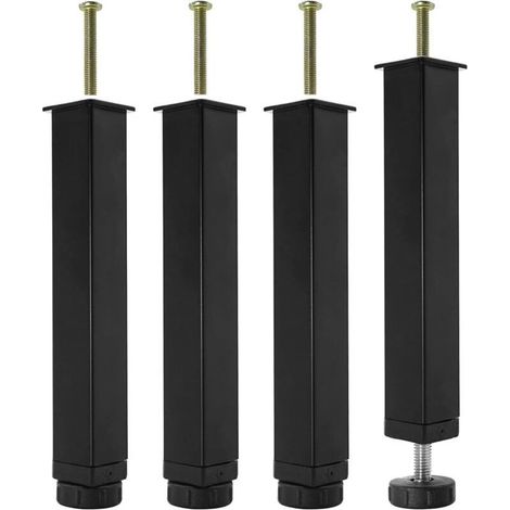 Lot de 4 Pieds pour Sommier à Lattes Métal Pied de Lit à Visser,Hauteur réglable de 0-20 mm,Pied pour Sommier Liaison Pied de Support de Lit Pieds de Meubles sans Perçage (25 cm) (1/4)