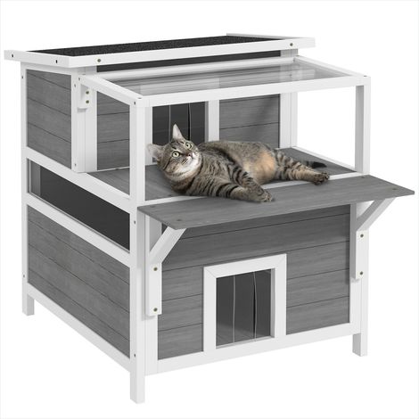 Maison pour chat gris en bois de sapin 64 x 87 x 76 cm (1/5)