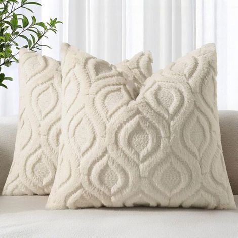 Lot 2 housses coussin fausse fourrure beige 45x45 cm, douces neutres automne pour canapé lit salon (1/3)