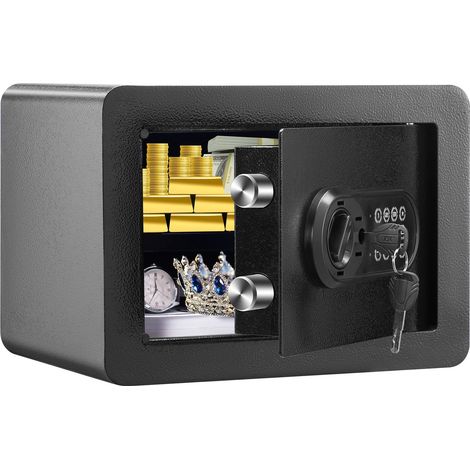 Coffre-fort mural de 14,2 L en acier, avec clavier numérique et 2 clés. Idéal pour la maison ou l'hôtel. Protège argent, or, bijoux et documents. Dimensions : 35,1 x 24,9 x 24,9 cm. (1/5)