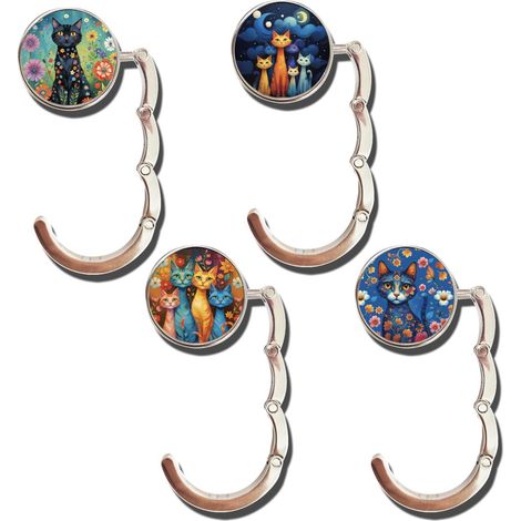 Appendiabiti per borse a forma di gatto, set da 4, supporto da tavolo in metallo, accessorio portatile e pieghevole