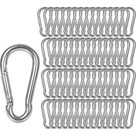 Confezione da 60 moschettoni a molla M6 per carichi pesanti con anello a D, ideali per campeggio, altalene, amache, escursionismo, colore argento (capacità 226,8 kg). (1/5)