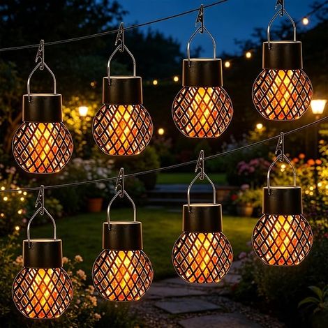 Lampes Solaires de Jardin Extérieur,8 Pièces Lanternes Solaires D'extérieur étanches à Flamme Vacillante,Lampe Solaire Extérieur Suspendue,Lanterne Jardin Décoration,pour Jardin,Terrasse,Cour (1/5)
