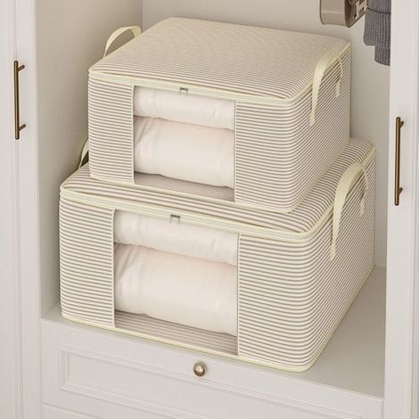 2 sacs de rangement couette rayés gris, grande capacité, fenêtre visible, imperméables, pliables, sac de rangement pratique pour la maison (1/5)