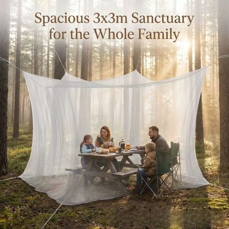 Moustiquaire Extérieure Carrée Blanc 300x300x250cm Grand Format Anti-Moustique Patio Jardin Camping avec 2 Cordes (1/4)
