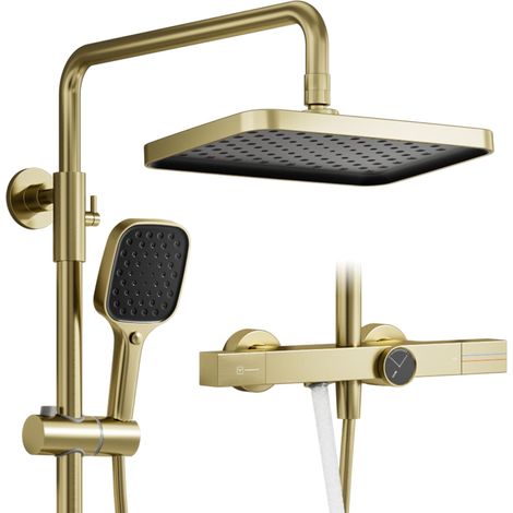 Colonne de douche thermostatique, douche or brossé, corps en laiton (1/5)