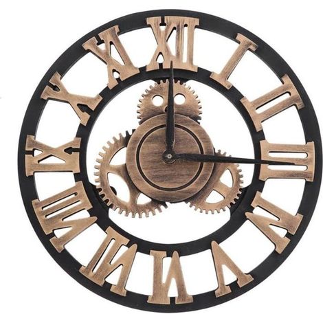 Bardusch - Horloge murale vintage 3D, horloge murale à chiffres romains faite à la main, horloge vintage de style européen à engrenages indust (1/3)