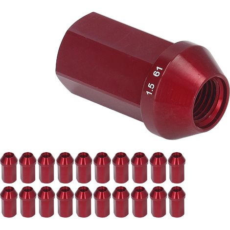 Écrous de roue M12x1,5 avec adaptateur pour douille, en alliage d'aluminium, longueur 42 mm, hexagone 19, style JDM Racing, remplacement pour Hyundai rouge. (1/5)