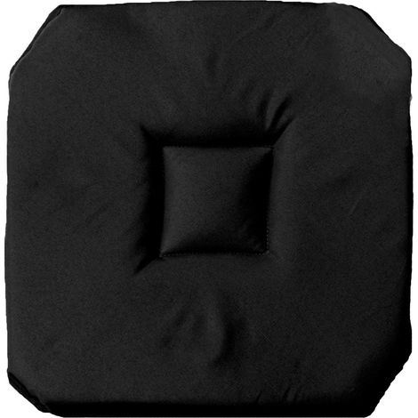 Galette de chaise 36 x 36 cm – Tissu polyester uni noir – Épaisseur 3,5 cm – Finition 4 rabats pour maintien optimal – L3C (1/3)