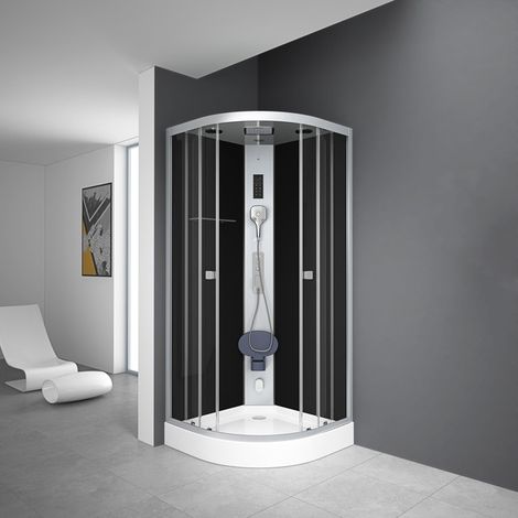 MARWELL Komplettdusche Fertigdusche Steamy 90 x 90 x 215 cm - Runddusche mit Fronteinstieg - Duschkabine mit Dampffunktion und Radio