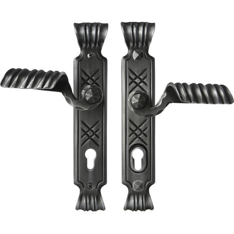 Poignée de porte Alpina II - Poignée de porte rustique avec plaque longue PZ 88, TS - 80 mm - Acier noir passivé laqué (1/4)