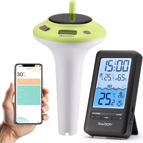 PT-5 Wi-Fi Thermomètre Piscine, Capteur flottant sans fil, console intérieure, intelligent surveillance à distance par App, IPX8, rechargeable par USB-C (1/5)