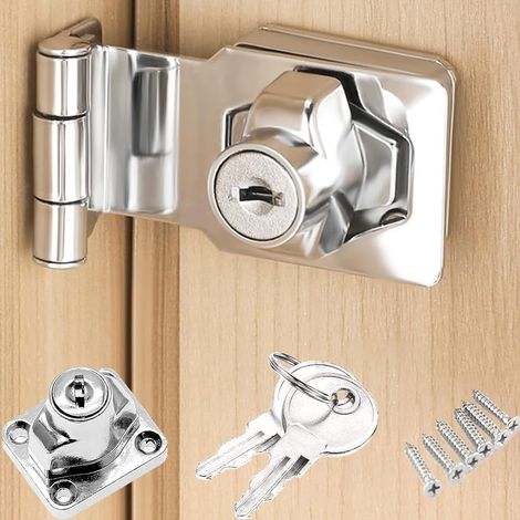 Loquet Porte Hasp avec différentes clés, verrou de porte angle droit serrure de tiroir bouton rotatif serrure placard serrures d'armoire verrouillage de hangar angle argenté, 2.5 inch (1/5)