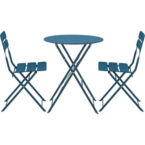 Table de terrasse ronde pliante et 2 chaises pliantes bleu pacific