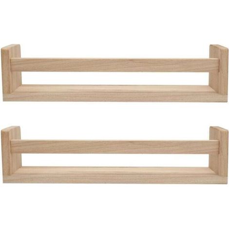 Étagère Murale Flottante En Bois Naturel 2 Pièces Bibliothèque Enfant Chambre Décor Bain Épices Cuisine