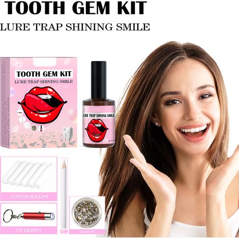 Kit de bijoux dentaires DIY avec colle, comprenant des strass et de la colle, pour décorer les dents. (1/5)