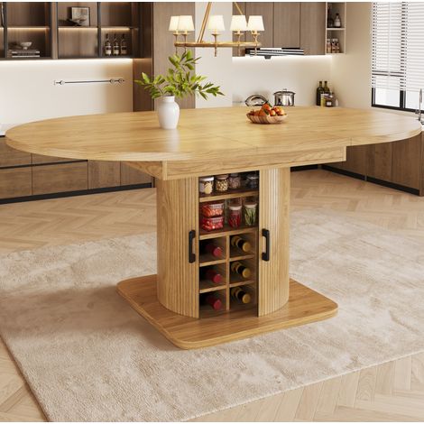 Mesa de comedor extensible (118x118x76 cm), con almacenamiento oculto, MDF y metal, natural y marrón claro (1/5)