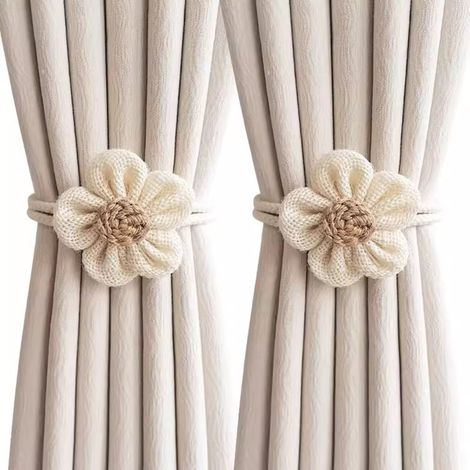 Embrasse Rideau Magnetique - Lin Tresse - Pour Maintien Rideaux Lateraux - Blanc Beige - Lot De 2 (1/5)