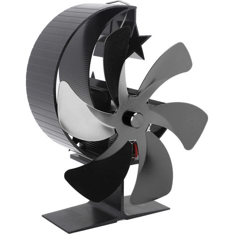 Ventilateur de poêle 6 pales, circulateur d'air rapide à chaleur, motif demi-lune, noir pour cheminée et inserts (1/5)