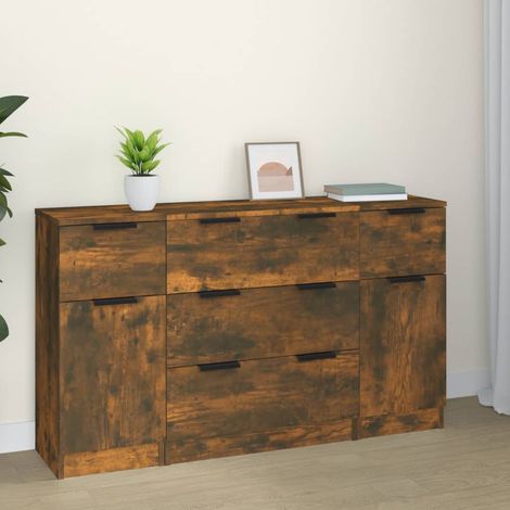 3 pcs Ensemble de buffets, Meubles de Rangement, Armoires de Cuisine Chêne fumé Bois d'ingénierie SDG13946 (1/5)