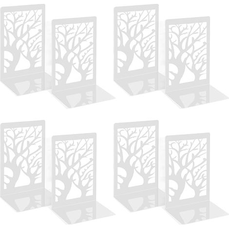 4 Paire Serre Livres Metal Cale Livre en Métal Presse Livre CD Antidérapants Bloc Livre pour étagère Décoratifs Support de Serre-Livres pour Maison Bureau Écoles (Blanc) (1/5)