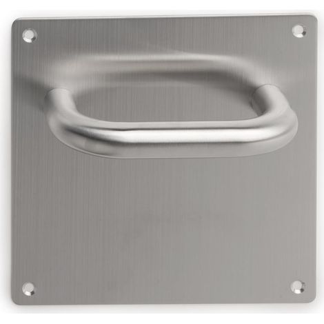 Emuca Jeu de Poignée de porte avec plaque 17x17 cm pour portes intérieures, forme en U, Acier inoxydable, Nickel satiné (1/4)
