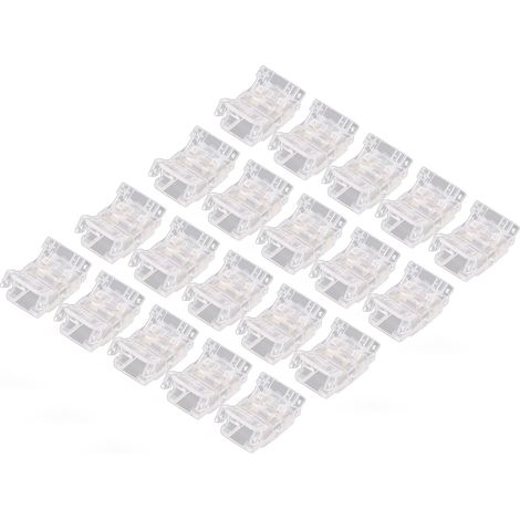 Lot de 20 connecteurs pour ruban LED vers fil, 2 broches, transparents, sans soudure et sans espace.