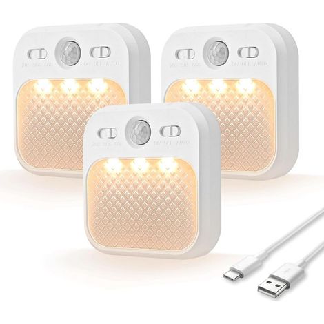 3 pièces Lampe Detecteur de Mouvement Interieur, Veilleuse Enfant LED avec 3 Couleurs de Lumière, Magnétique Adhésive pour Couloir, Escalier, Chambre (1/5)