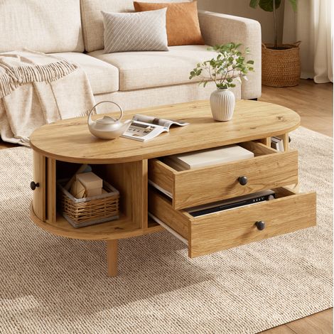 tavolo soggiorno 100x50 con cassetti scorrevoli rovere OKMYHOME (1/5)
