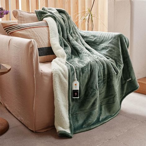 Couverture Chauffante 130x180 cm - Couverture Électrique avec 10H Arrêt Automatique 6 Réglages de Température Protection Contre la Surchauffe Lavable en Machine(Vert)