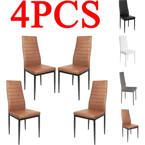 Lot de 4 Chaise de Salle à Manger 42x48x98cm - diverses Couleurs et modèles au Choix, Sièges en simili cuir, pieds en métal, Brun (1/5)