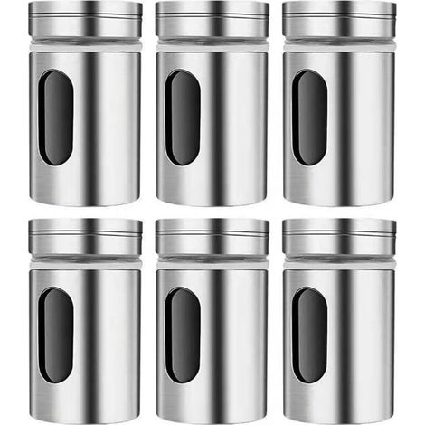 Pots à épices 6 pièces avec couvercles pivotants, bouteilles à épices en acier inoxydable, ensemble de pots à épices (1/4)