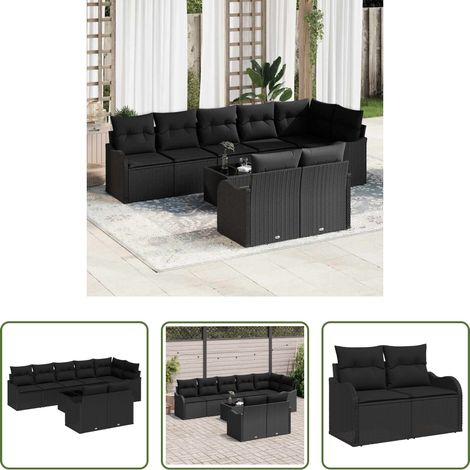 vidaXL Mobilier extérieur - Ensemble de canapé de jardin avec stockage 9 pcs Noir polyrotin (1/5)
