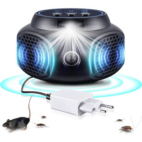 Insectifuge à ultrasons pour rongeurs avec lampe électronique enfichable pour la lutte antiparasitaire intérieure des rongeurs, souris, écureuils, araignées et cafards