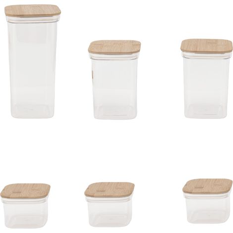 Bocaux de stockage des aliments Récipients hermétiques en plastique avec couvercles en Bambusoideae Bidons carrés transparents de cuisine pour céréales, noix, thé 1 pièce 2000 ml 2 pièces 1300 ml 3 pi