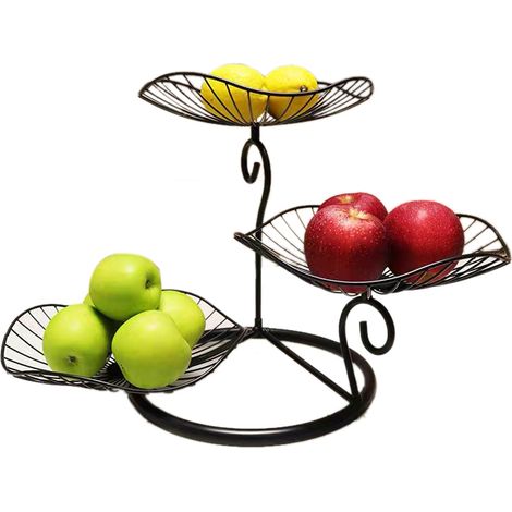 Corbeille à fruits 3 niveaux style nordique moderne, panier de rangement multi-couches pour snacks et fruits, table basse salon, design feuille de lotus, noir.