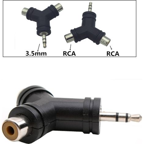 3,5-mm-Klinkenstecker auf zwei RCA-Buchsen Y-Splitter-Audioadapter, 1 auf 2 3,5-mm-Klinkenstecker auf zwei RCA-Buchsen-Splitter. (1/5)