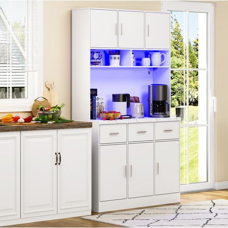 Buffet de cocina 100 x 40 x 180 cm con LED, APP, USB y almacenaje blanco HAVRYA (1/5)