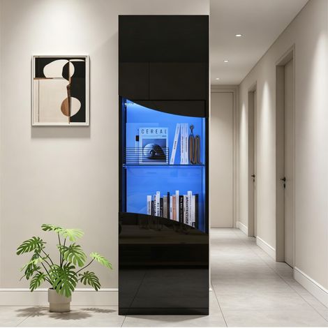 Meuble rangement vitrine 35x50x165 cm LED noir OKMYHOME (1/5)