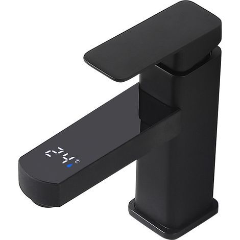 Einloch-Wasserhahn, digitaler Wasserhahn mit Temperaturregelung für das Badezimmer, Wasserhahn für heißes und kaltes Wasser in der Küche, Mischbatterien aus Messing, Schwarz
