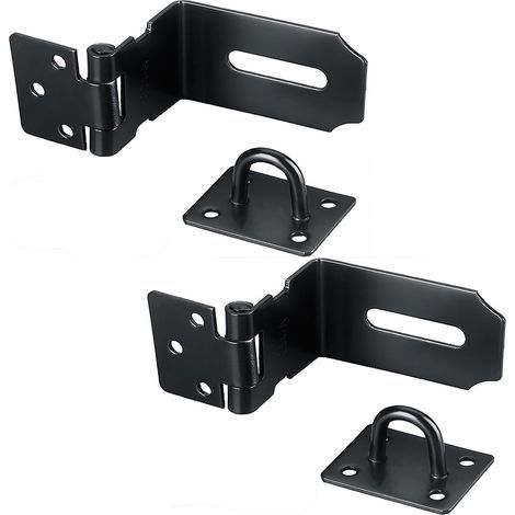 90 Degrés Loquet de porte en acier inoxydable , 5 Inch Loquet de Sécurité à Moraillon de sécurité Verrou Porte Fermoir de Cadenas pour chambre à coucher, garage, fenêtre noir (1/4)