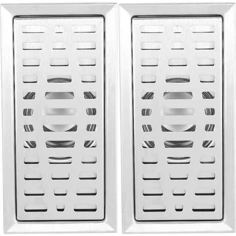 2X Grille Carrée de Déchets de Plancher de Douche de Salle de En Acier Inoxydable à Circulation Dense, Drain de Plancher 20cm X10cm (1/5)