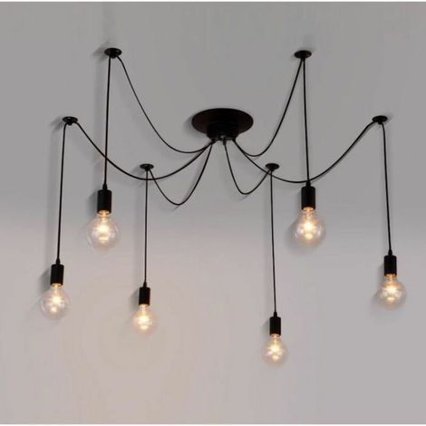 Retro-Industrie-Pendelleuchte im Vintage-Stil – 6-flammige Deckenleuchte, Schwarz (1/3)