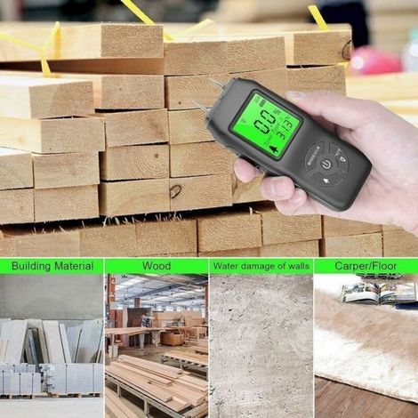 Humidimètre Bois - Ecran LCD Retroeclaire - Detection Fuite Eau - Plage 2 a 70 Pct - Sonde Acier Inoxydable 303 - 1 Unite (1/5)